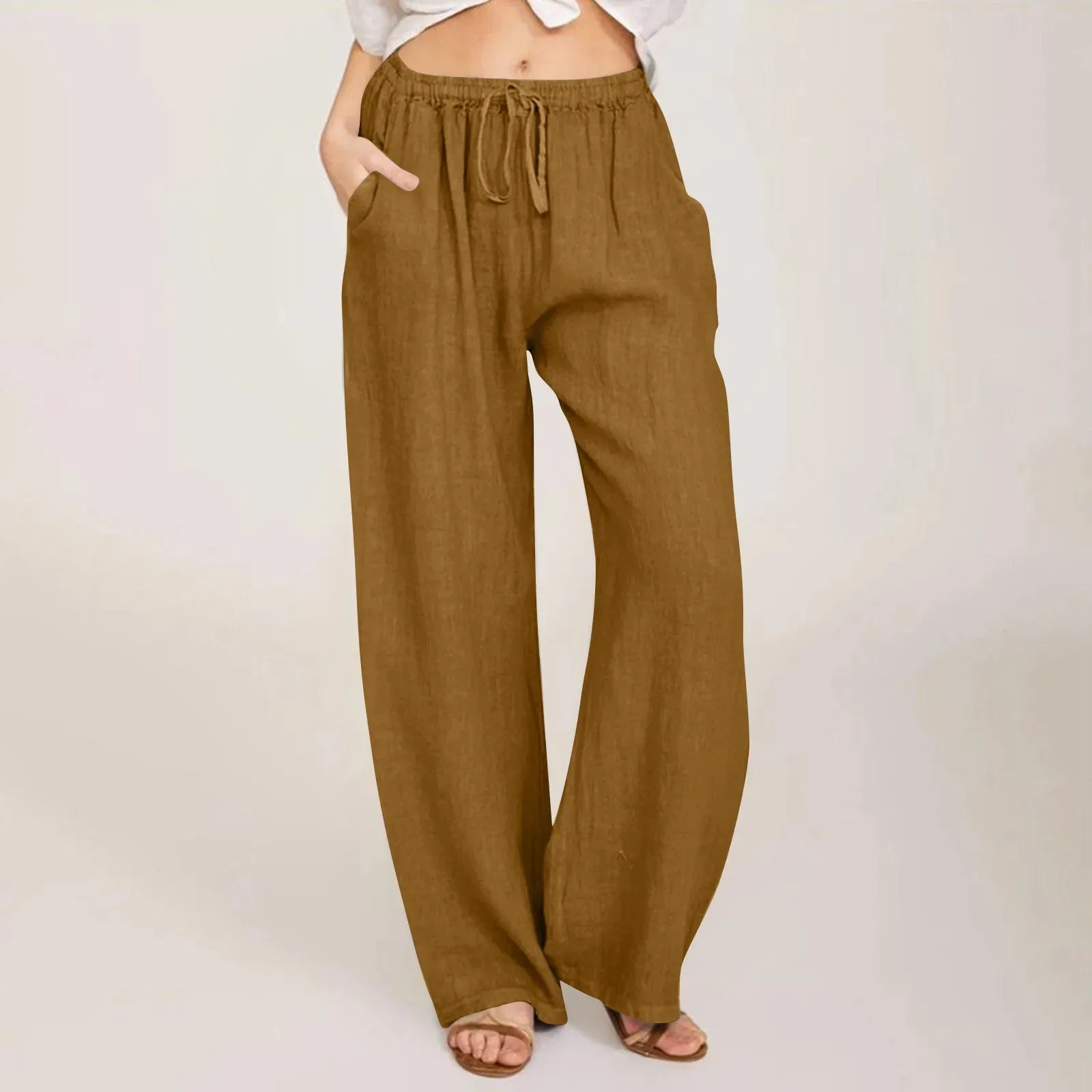 Casual Solid Drawstring Patchwork Slim Low-Waisted Flare Spring Summer Pants