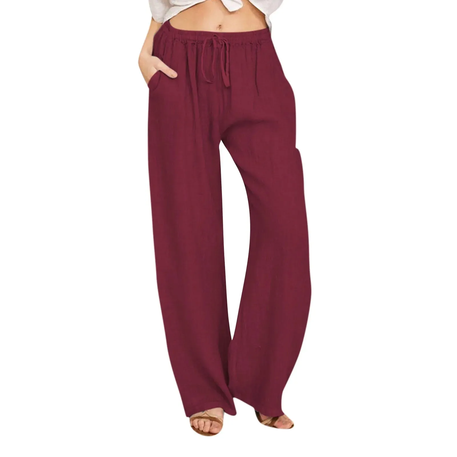 Casual Solid Drawstring Patchwork Slim Low-Waisted Flare Spring Summer Pants