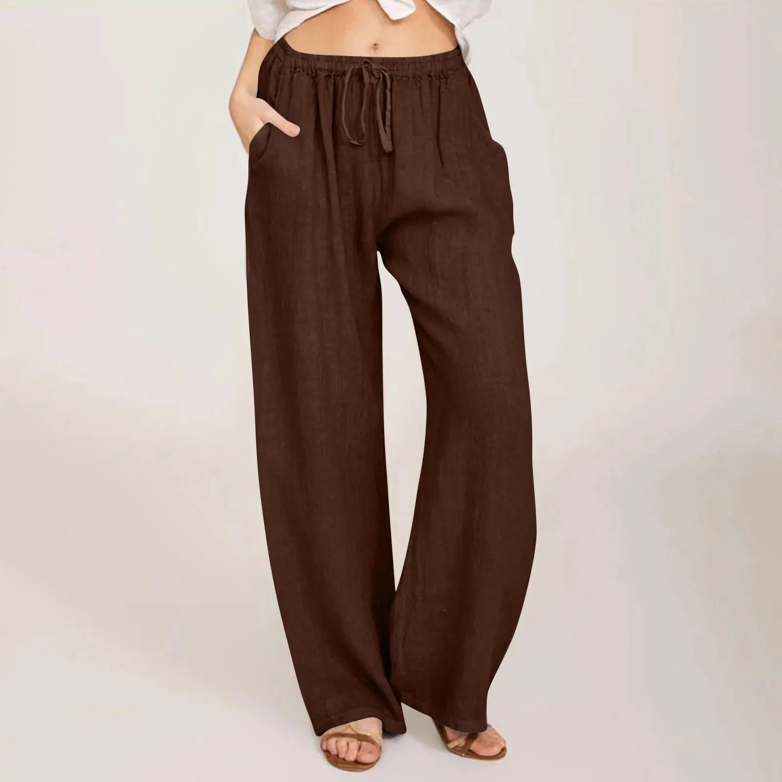 Casual Solid Drawstring Patchwork Slim Low-Waisted Flare Spring Summer Pants