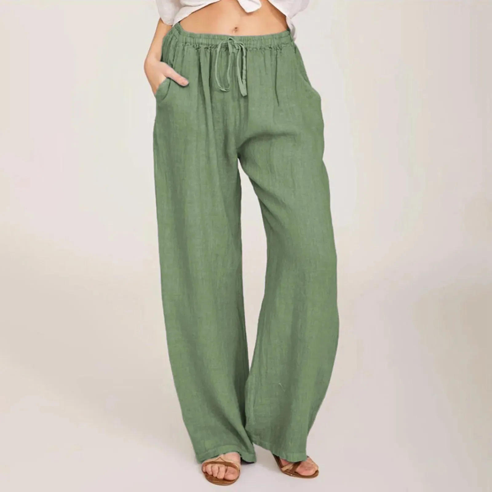 Casual Solid Drawstring Patchwork Slim Low-Waisted Flare Spring Summer Pants