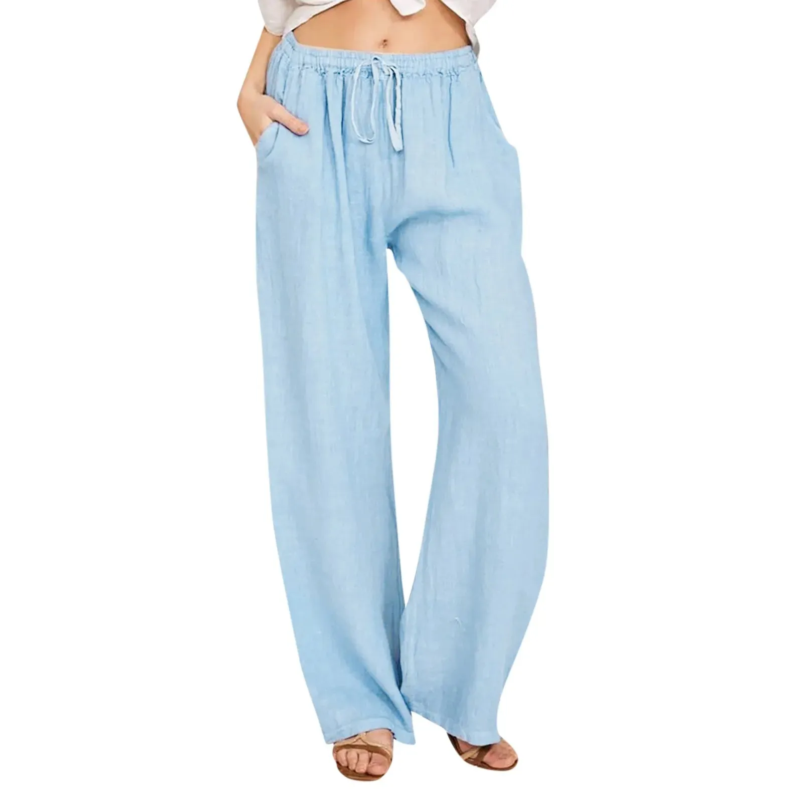 Casual Solid Drawstring Patchwork Slim Low-Waisted Flare Spring Summer Pants