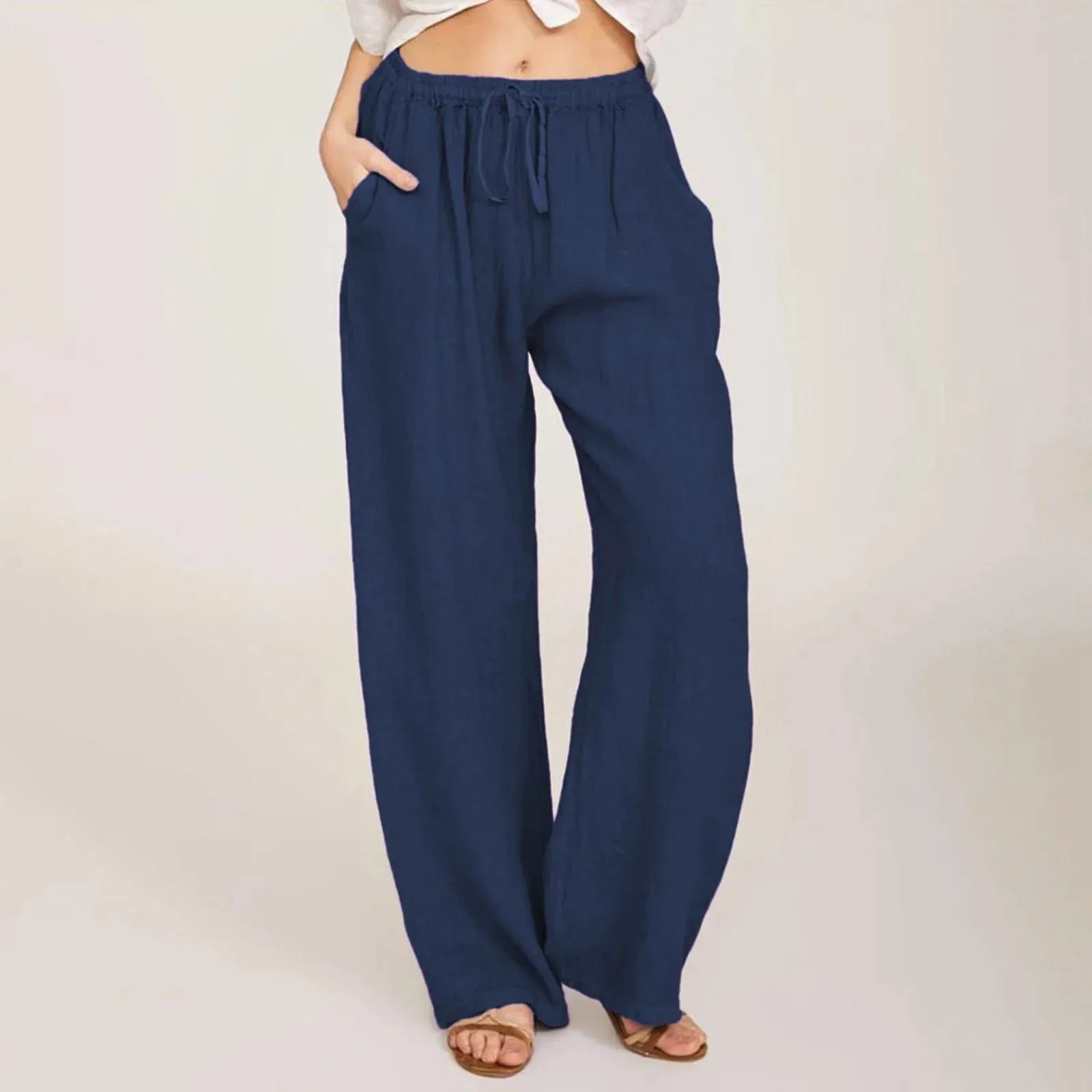 Casual Solid Drawstring Patchwork Slim Low-Waisted Flare Spring Summer Pants