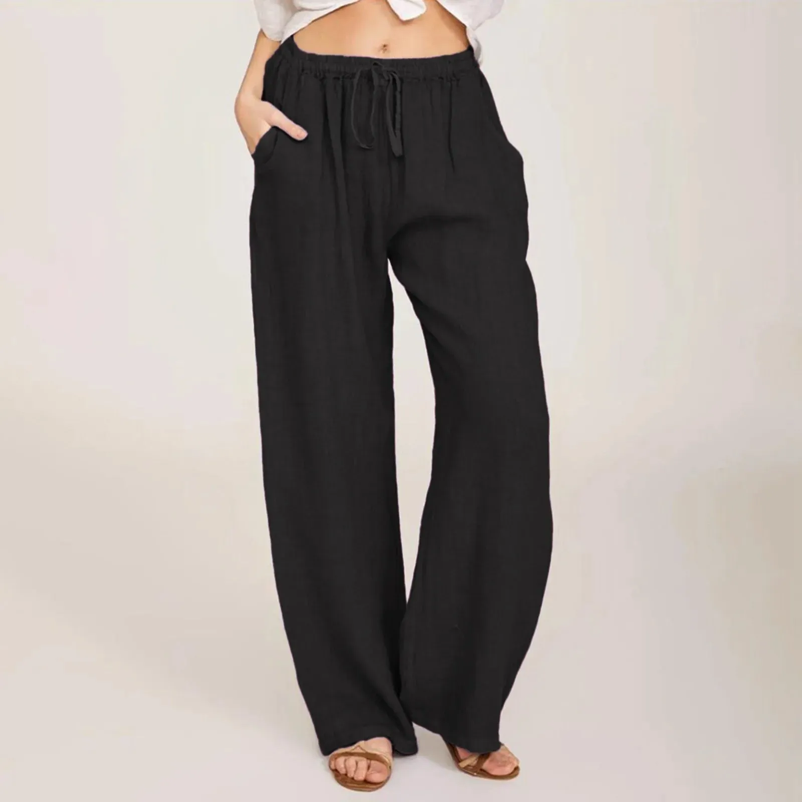 Casual Solid Drawstring Patchwork Slim Low-Waisted Flare Spring Summer Pants