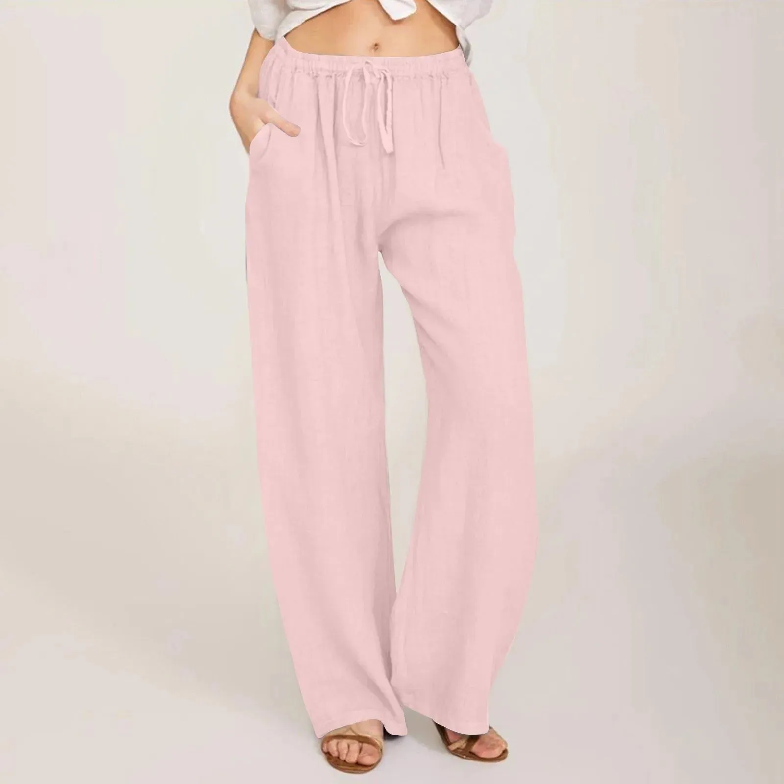 Casual Solid Drawstring Patchwork Slim Low-Waisted Flare Spring Summer Pants