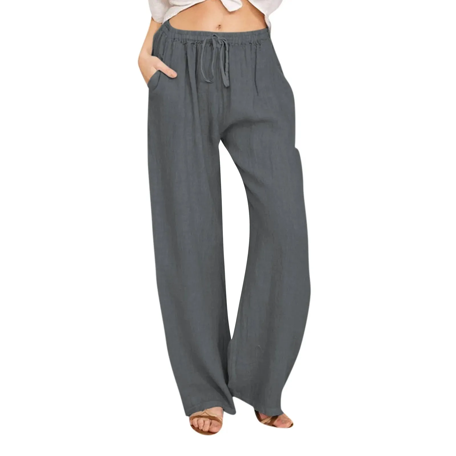 Casual Solid Drawstring Patchwork Slim Low-Waisted Flare Spring Summer Pants