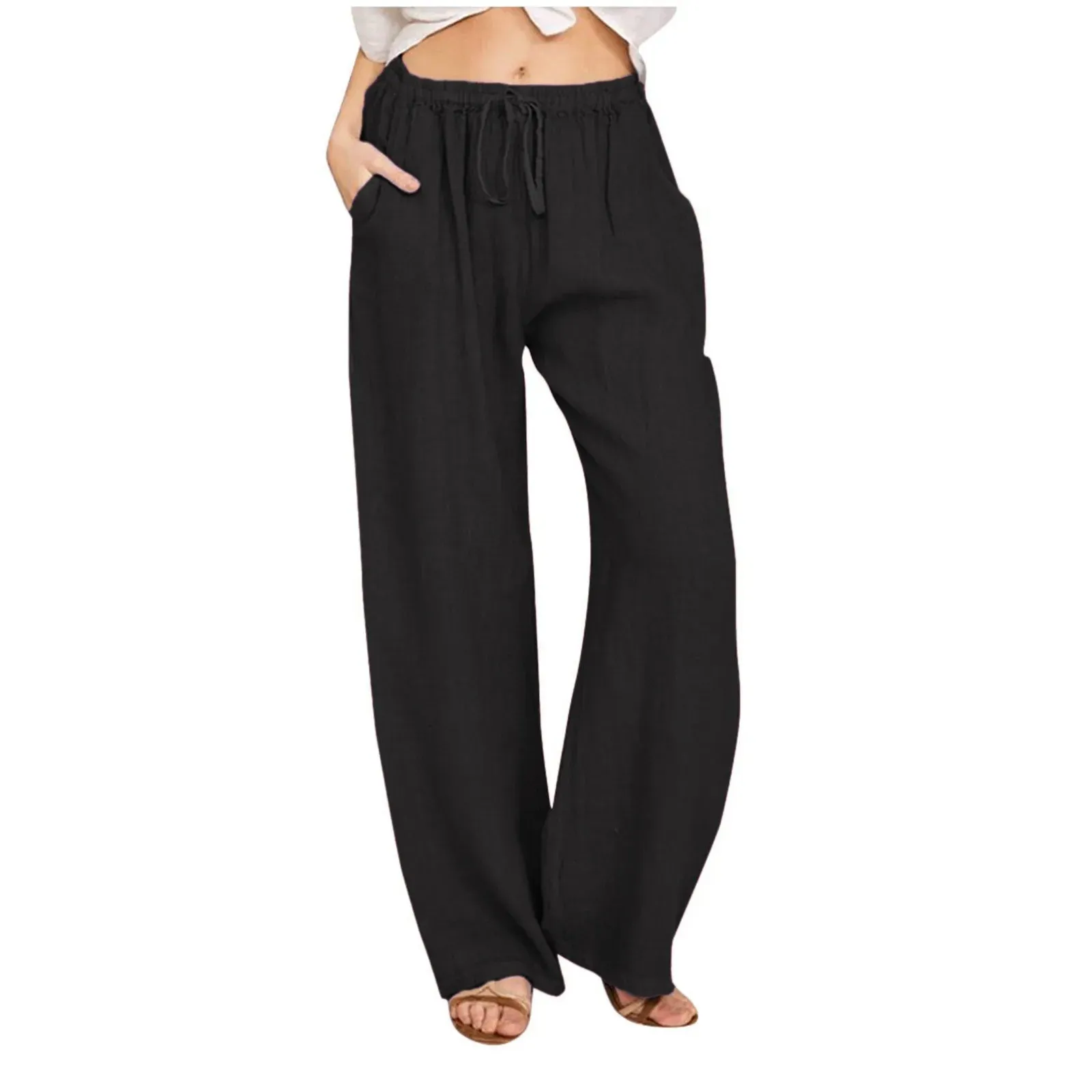 Casual Solid Drawstring Patchwork Slim Low-Waisted Flare Spring Summer Pants