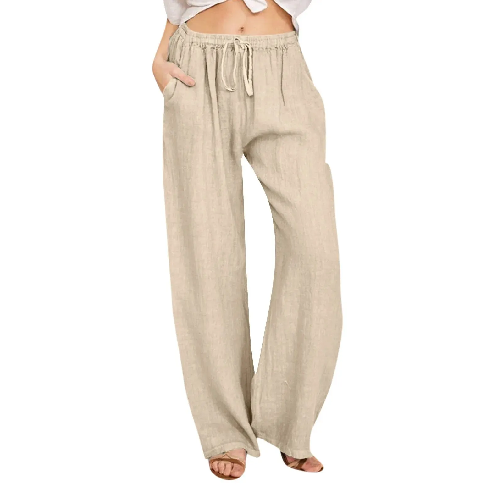 Casual Solid Drawstring Patchwork Slim Low-Waisted Flare Spring Summer Pants