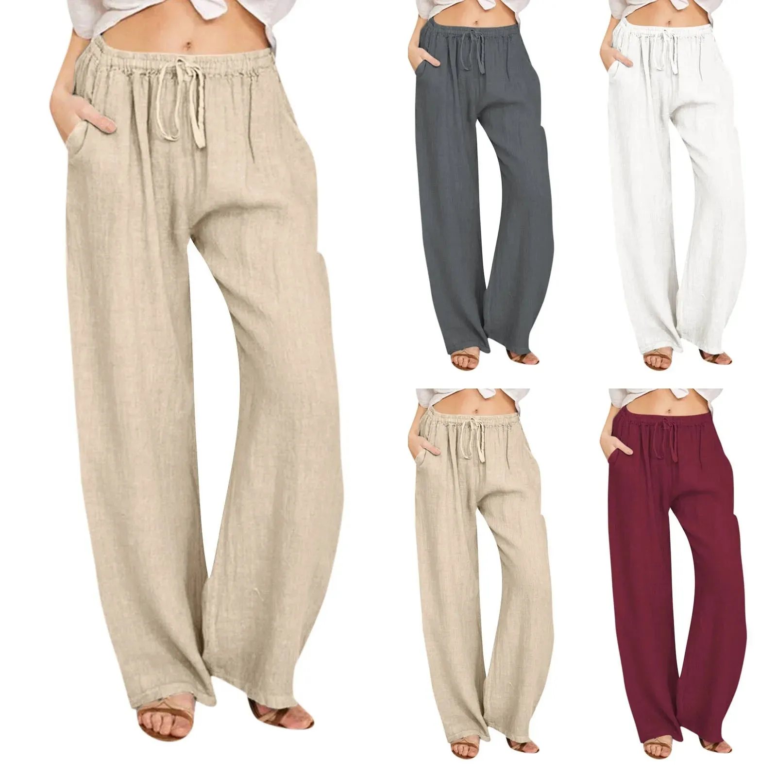 Casual Solid Drawstring Patchwork Slim Low-Waisted Flare Spring Summer Pants