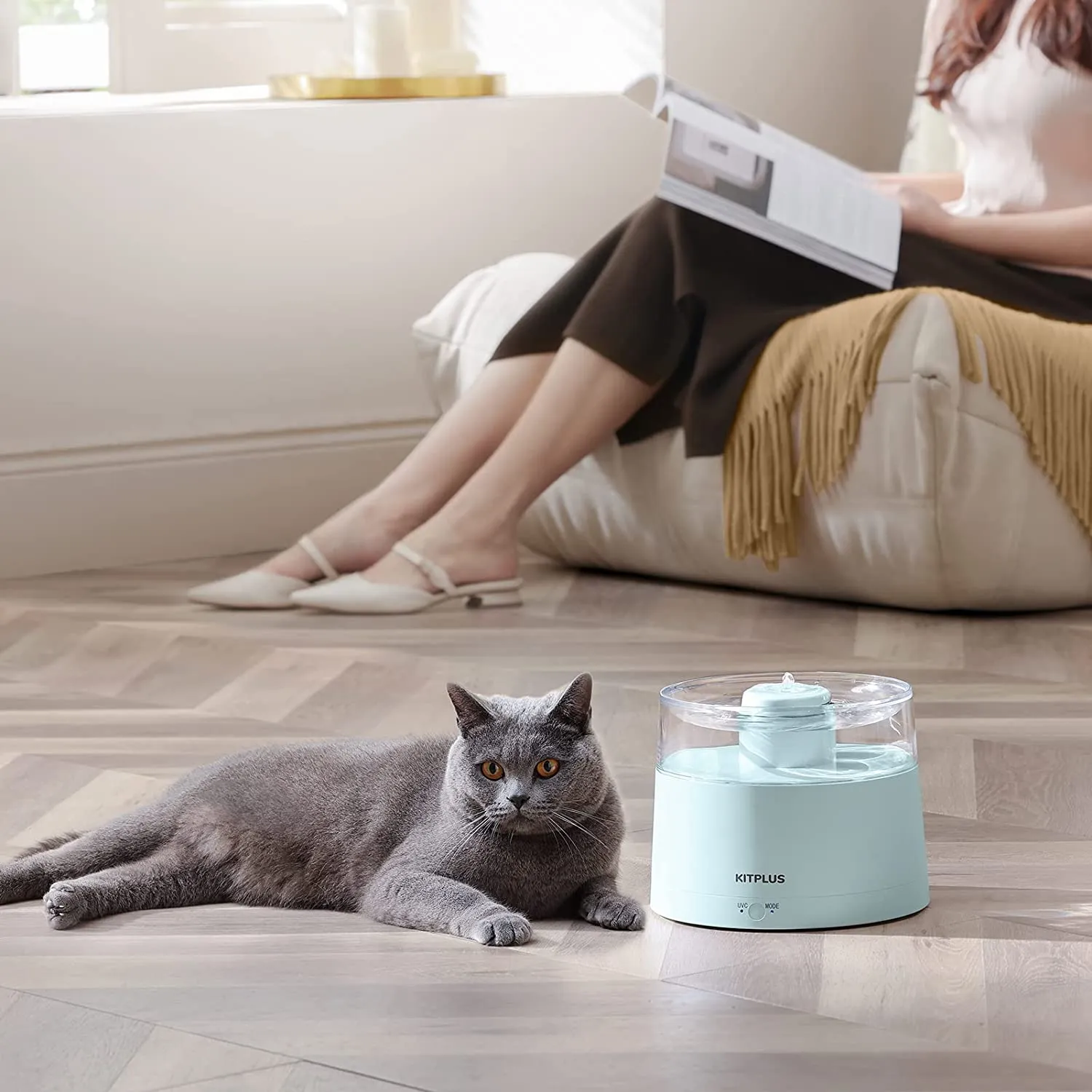 Cat Water Fountain With Wireless Pump, Automatic Cat Fountain , Smart Modes