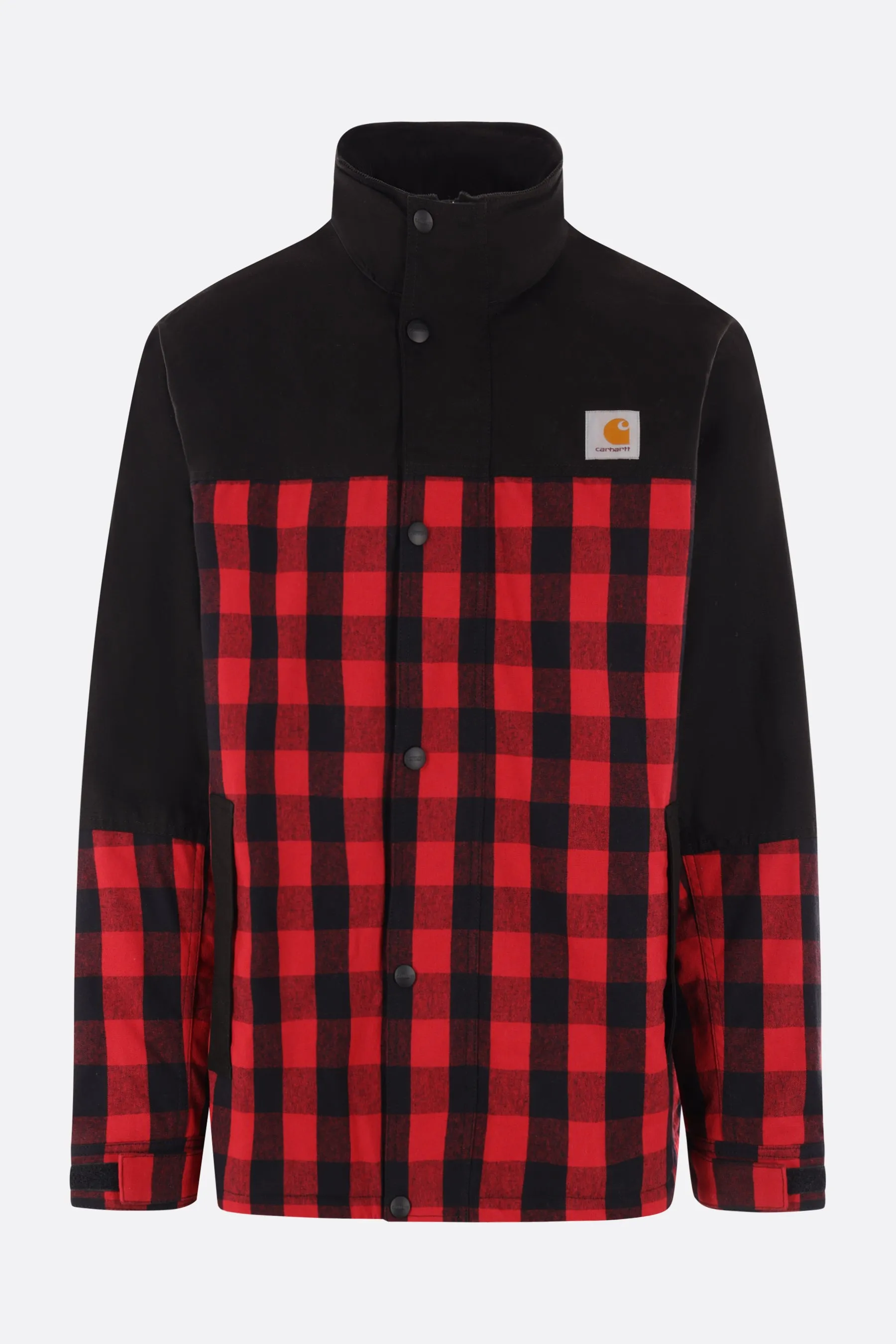 check flannel and canvas padded jacket