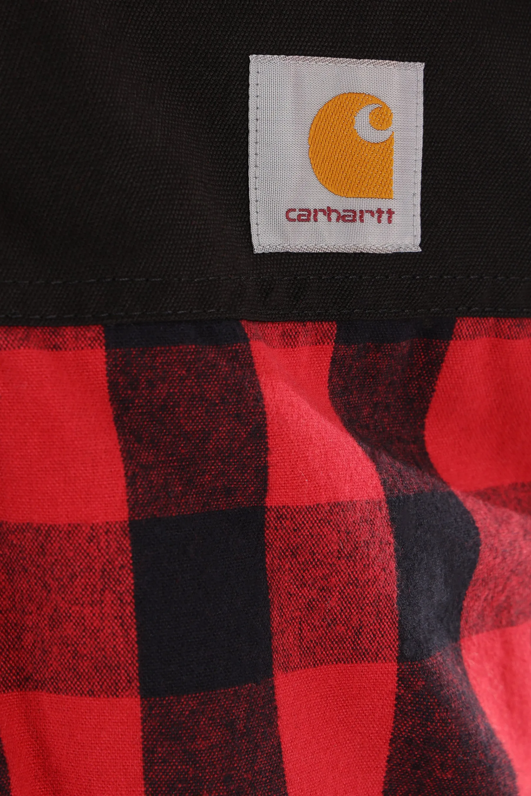 check flannel and canvas padded jacket