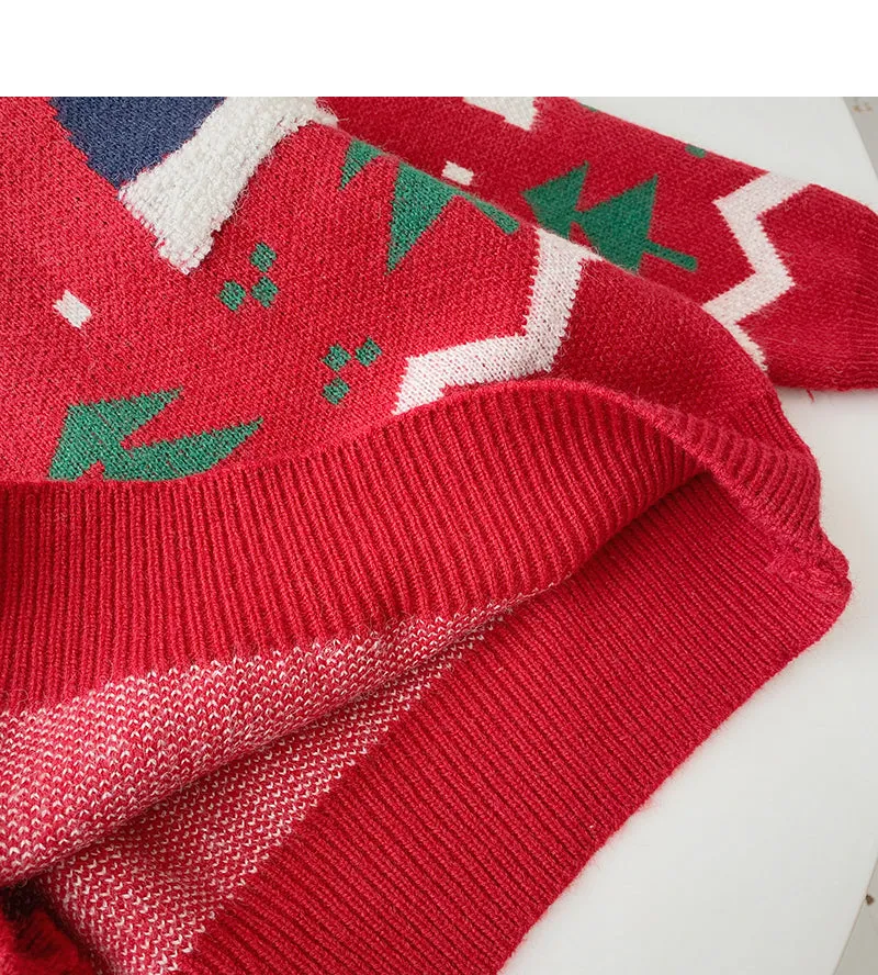 Christmas hat jacquard contrast sweater long sleeve Pullover Top  6161