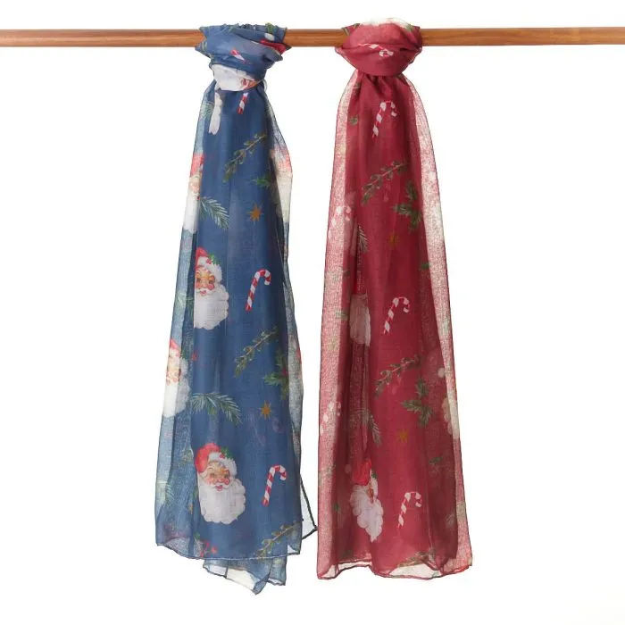 Christmas Santa, Candy Cane & Festive Foliage Repeat Pattern Scarf - Various Colours