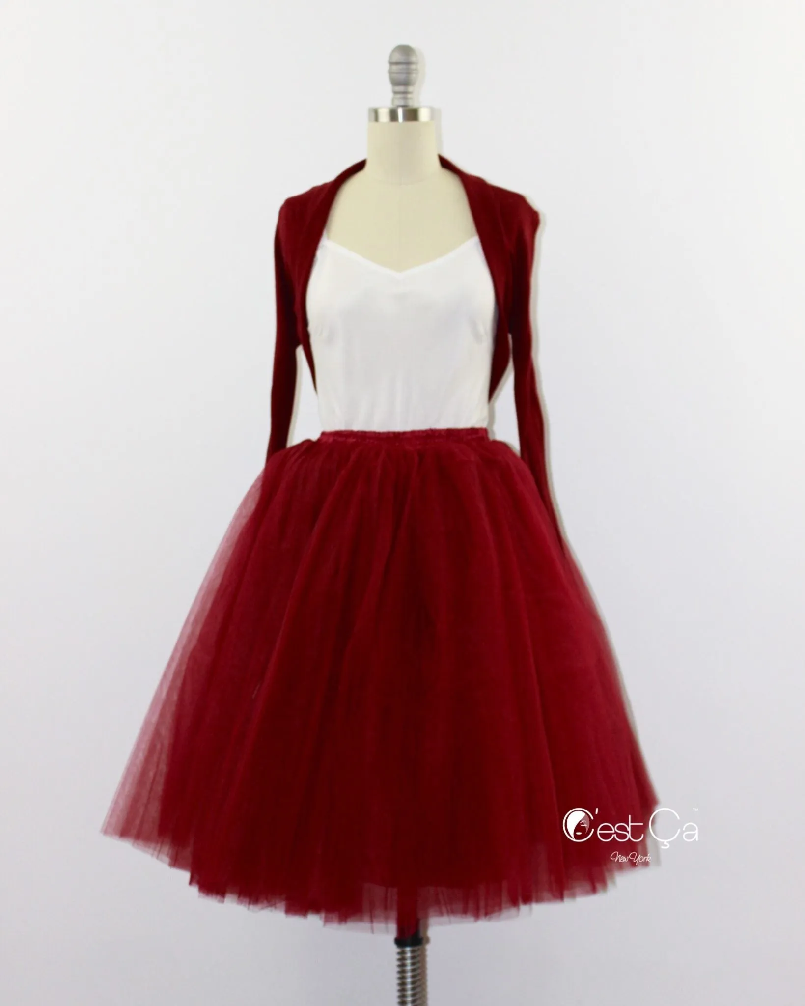 Clarisa Burgundy Tulle Skirt - Midi