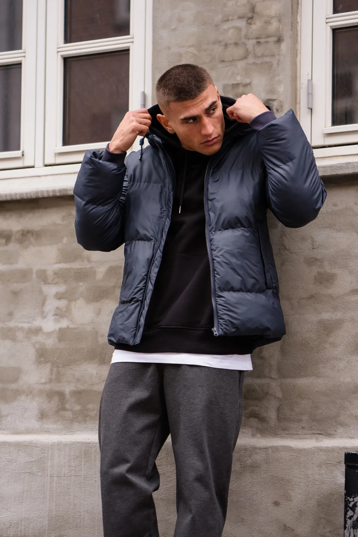 Coated Hooded Jacket - Navy