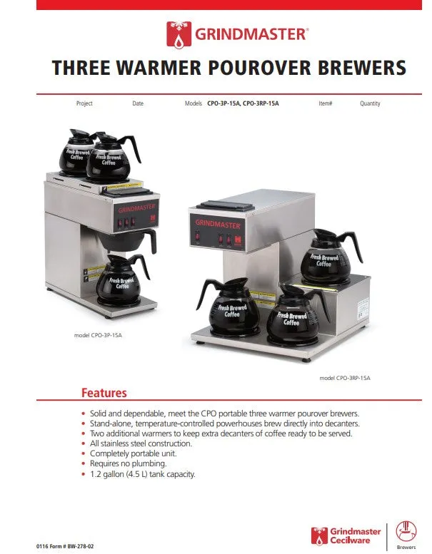 Coffee Brewer Pourover 3 Warmer