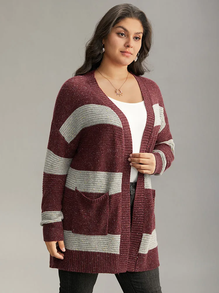 Colorblock Patched Pocket Open Front Cardigan