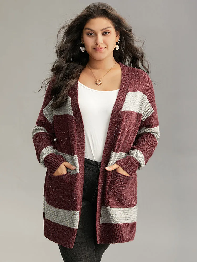 Colorblock Patched Pocket Open Front Cardigan