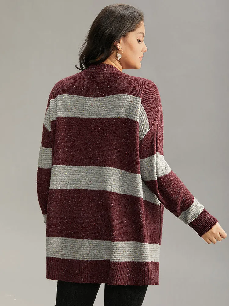 Colorblock Patched Pocket Open Front Cardigan