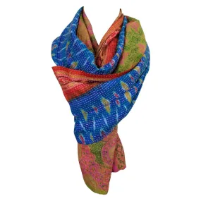 Cranberry and Cobalt Kantha Scarf - India