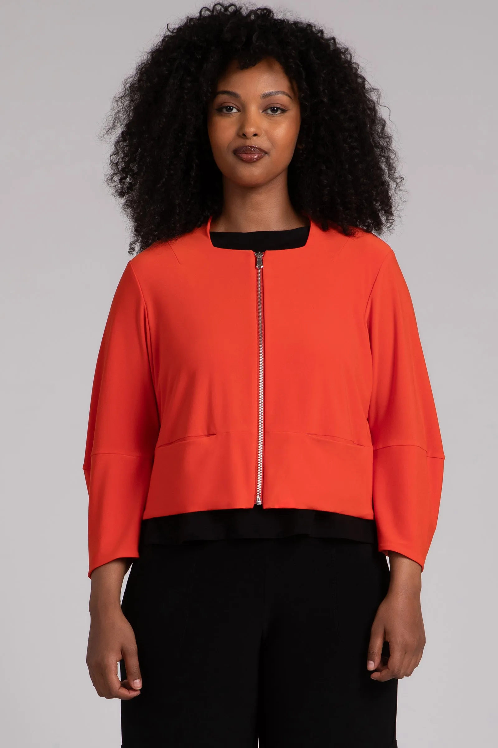 Cropped Lantern Jacket with Zip Front | Orange