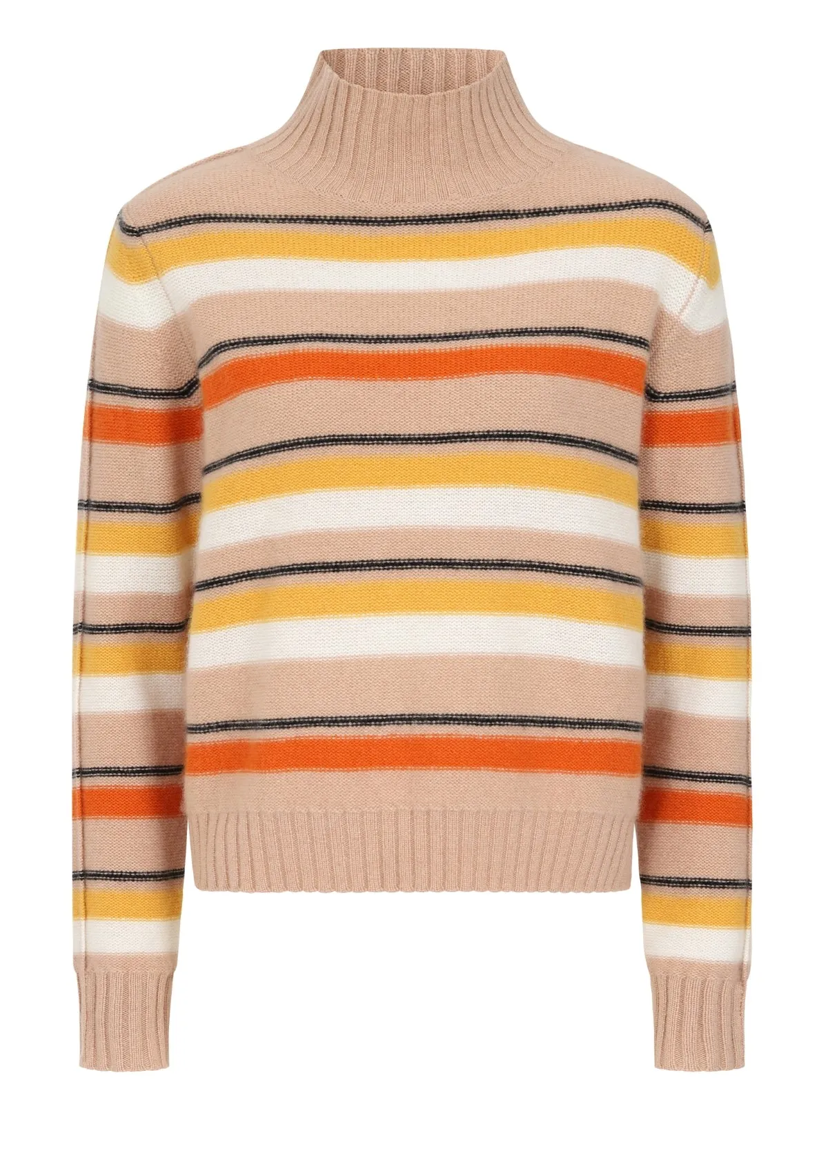 Cropped Polo Neck Sweater in Neutral Stripe