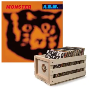 Crosley Record Storage Crate & R.E.M - Monster - Double Vinyl Album Bundle