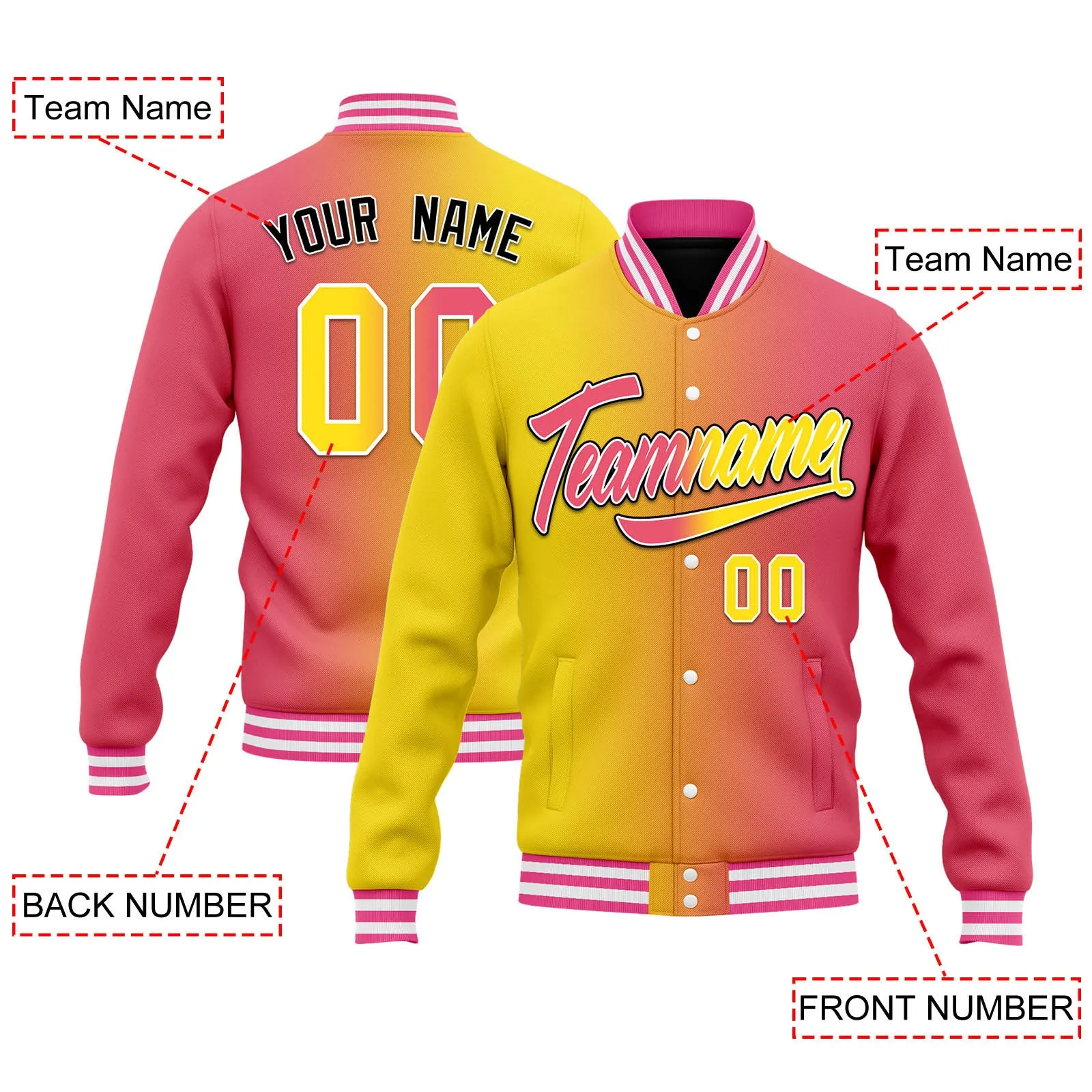 Custom Split Fashion Jacket Bomber Full-Snap Varsity Letterman Personalized Jacket FZ005-D028014-2