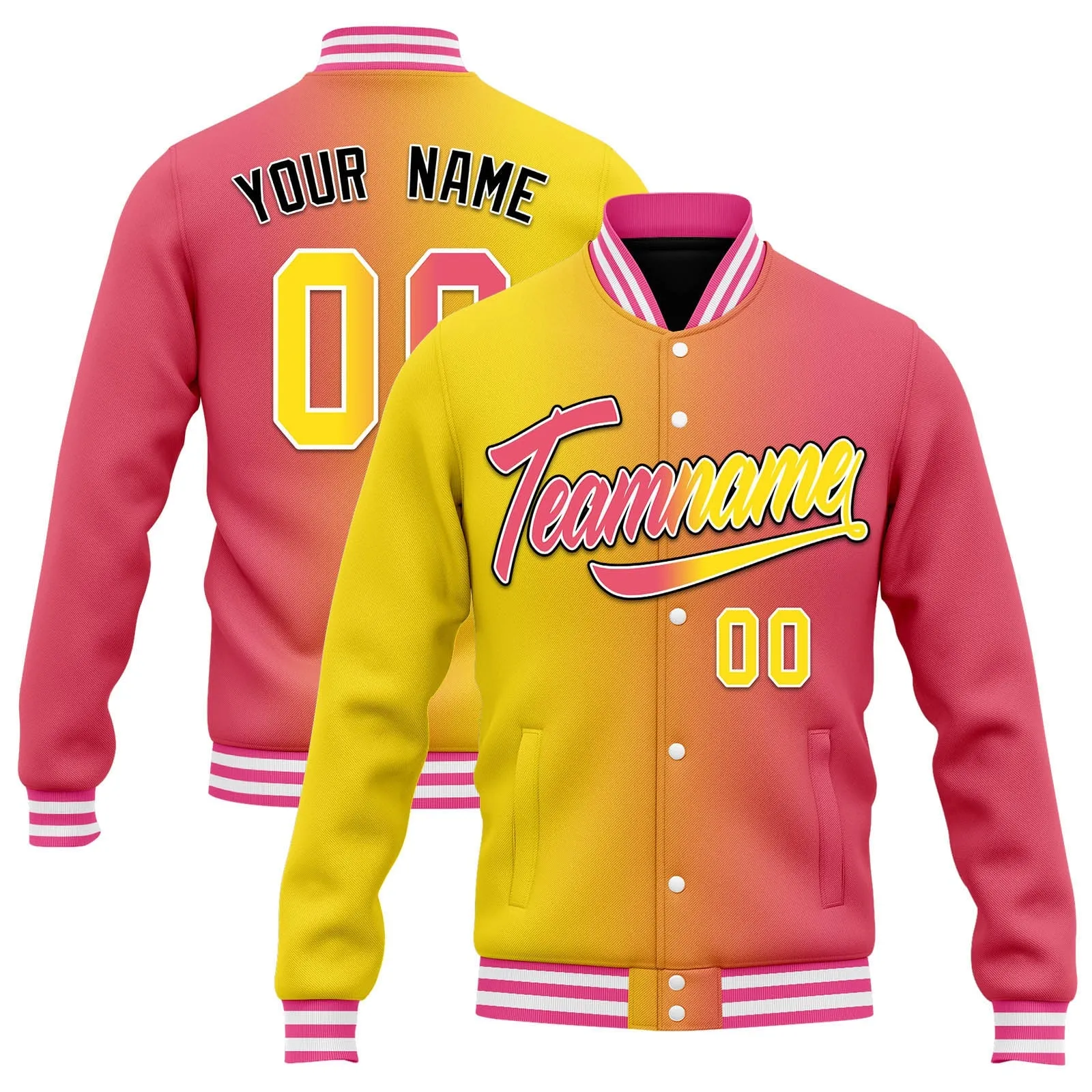 Custom Split Fashion Jacket Bomber Full-Snap Varsity Letterman Personalized Jacket FZ005-D028014-2