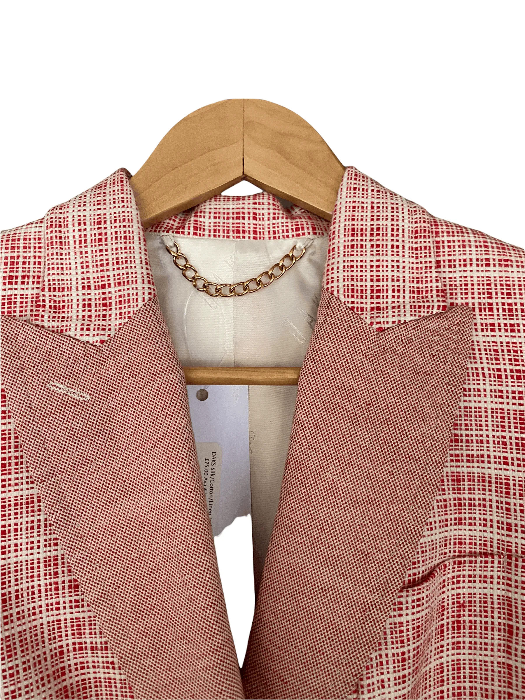 DAKS Red and Cream Check Silk and Cotton Mix Jacket UK SIze 8