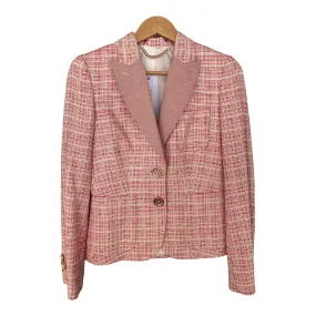 DAKS Red and Cream Check Silk and Cotton Mix Jacket UK SIze 8