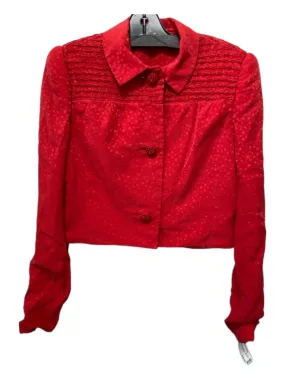 David Hayes Size 8 Red Silk Speckled smocked Cropped Jeweled Buttons Jacket