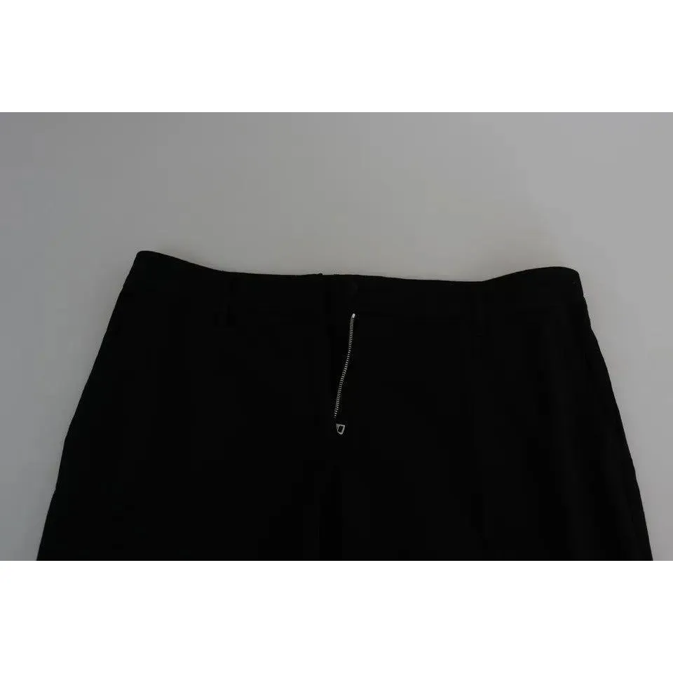 Dolce & Gabbana Black Wool Stretch Cropped Capri Trouser Pants