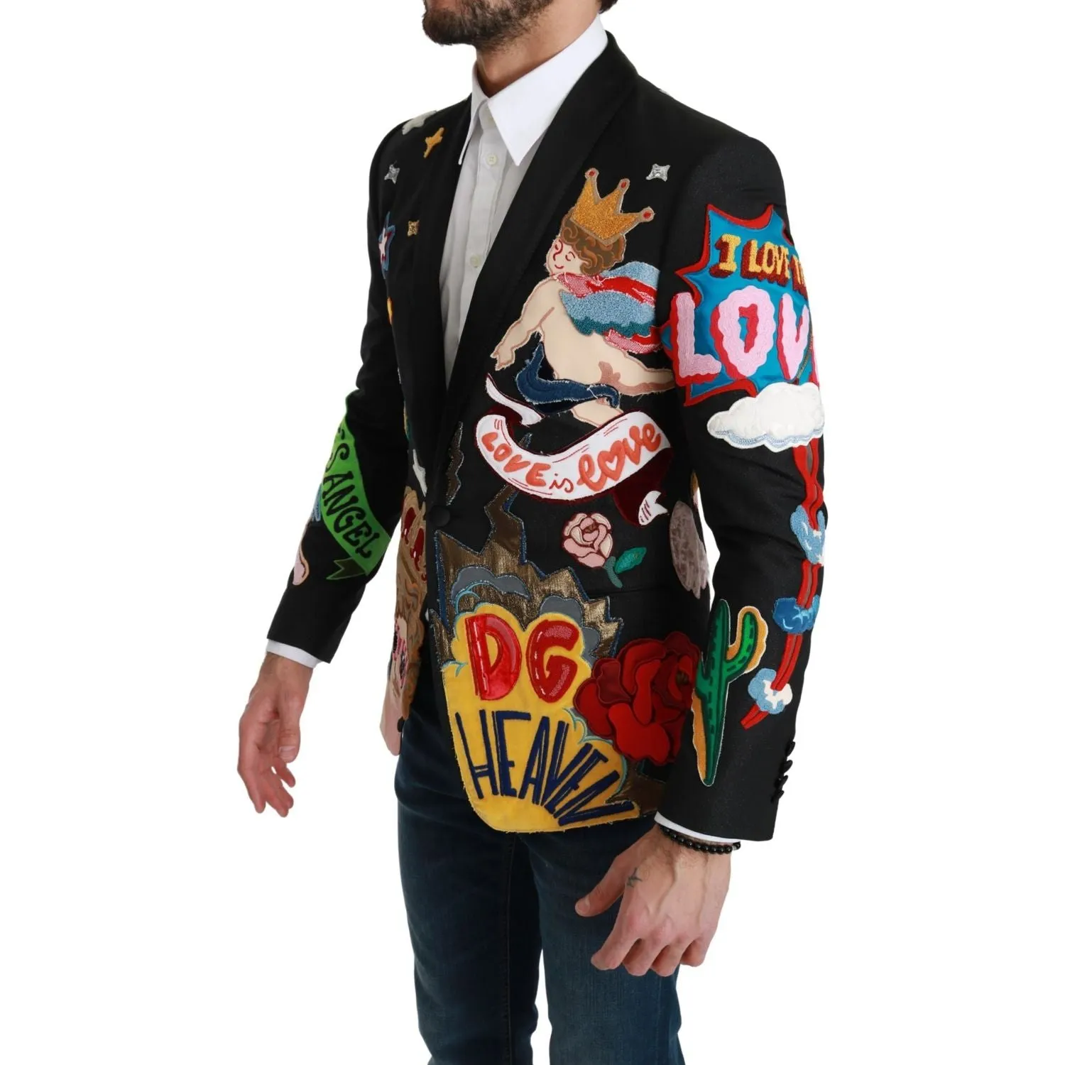 Dolce & Gabbana Chic Black Multicolor Motif Slim Fit Blazer