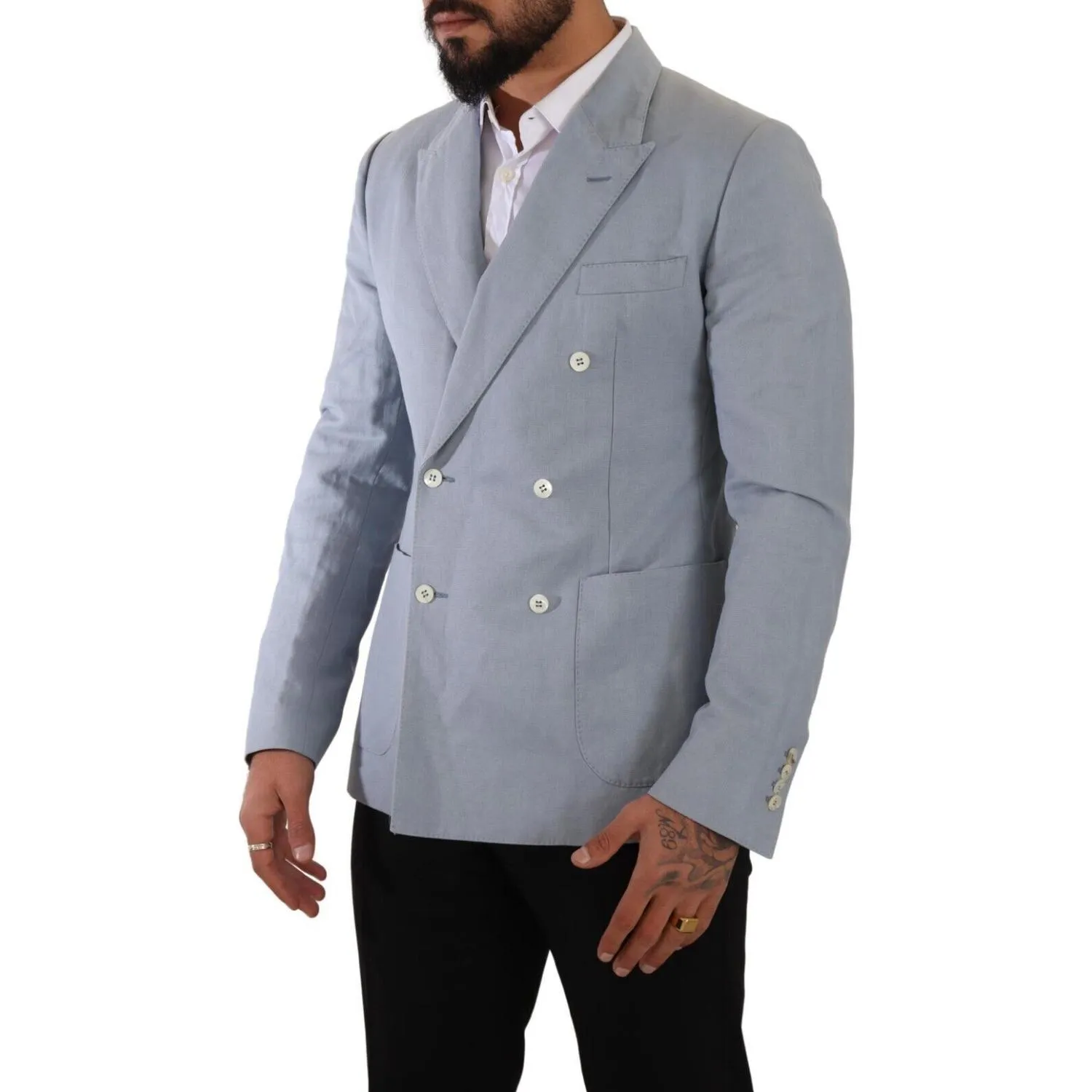 Dolce & Gabbana Elegant Slim Fit Light Blue Double Breasted Blazer