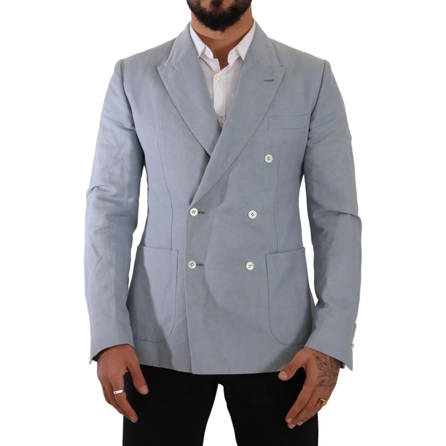 Dolce & Gabbana Elegant Slim Fit Light Blue Double Breasted Blazer