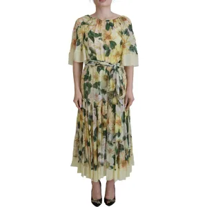 Dolce & Gabbana Floral Silk Pleated Maxi Dress