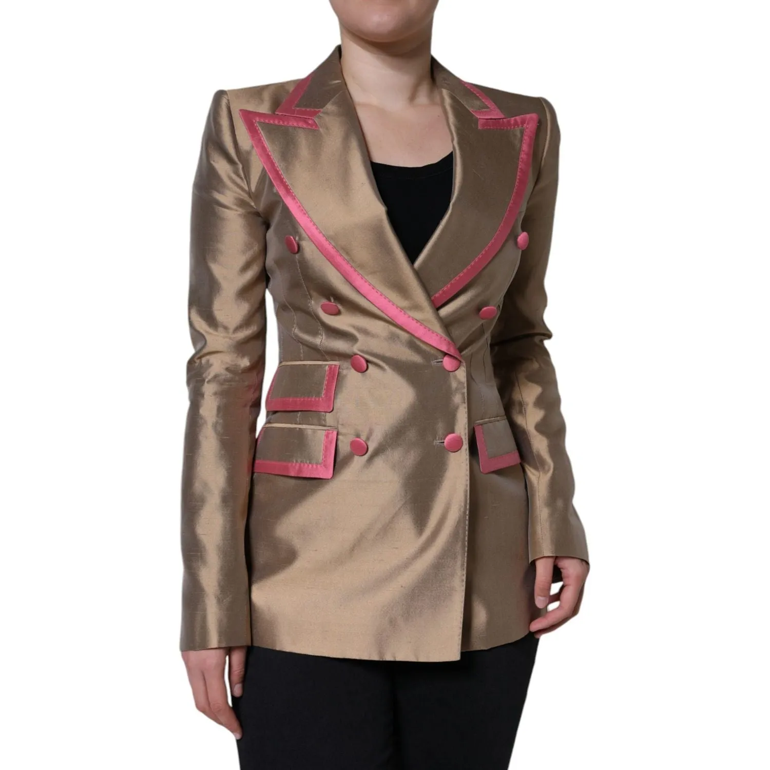 Dolce & Gabbana Metallic Brown Double Breasted Blazer Jacket