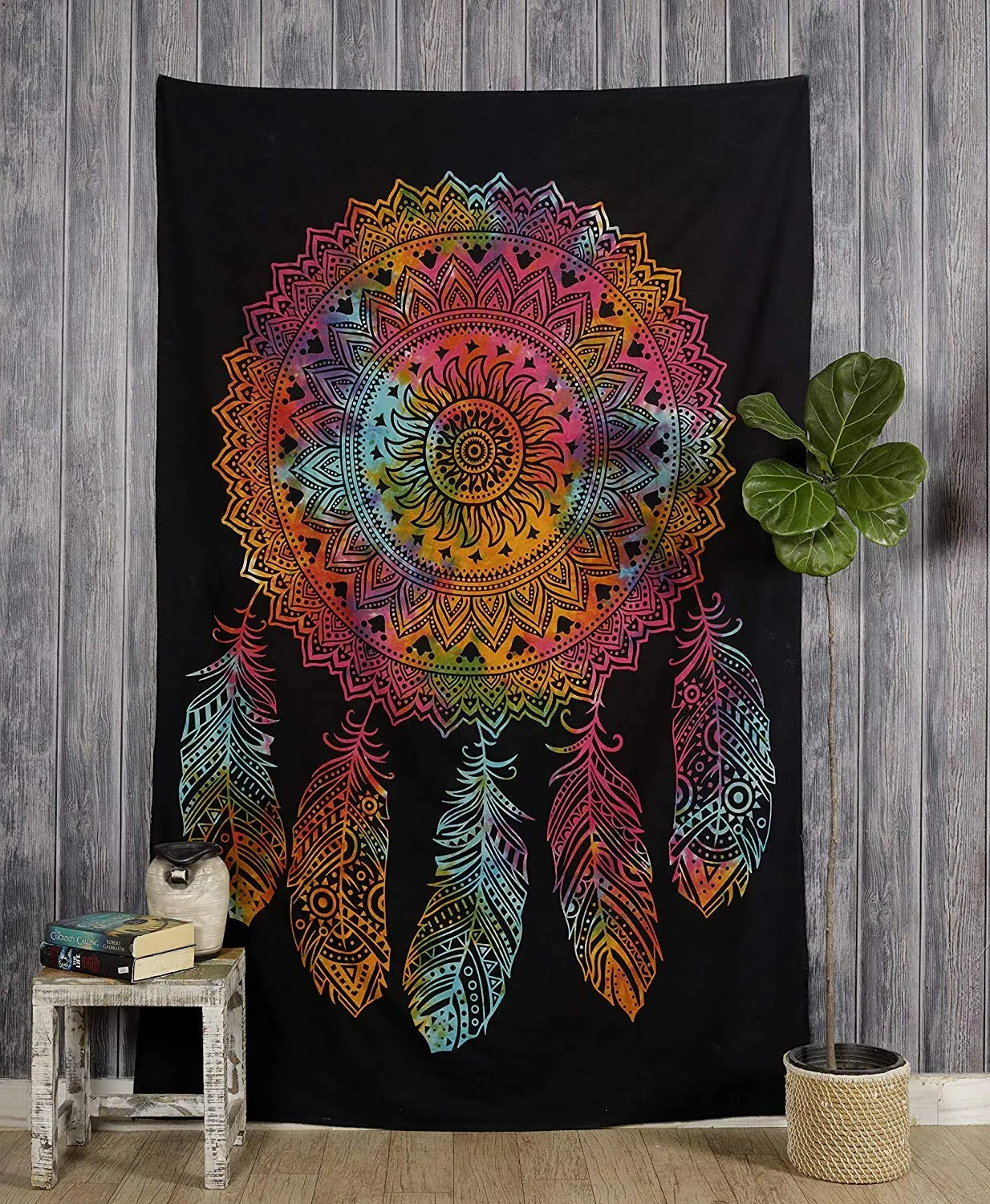 Doraya Cotton Psychedelic Dream Catcher Tie Dye Mandala Tapestry Hippie Hippy Celestial Wall Hanging Indian Bohemian Tapestries (Multicolour, Poster 30x40)