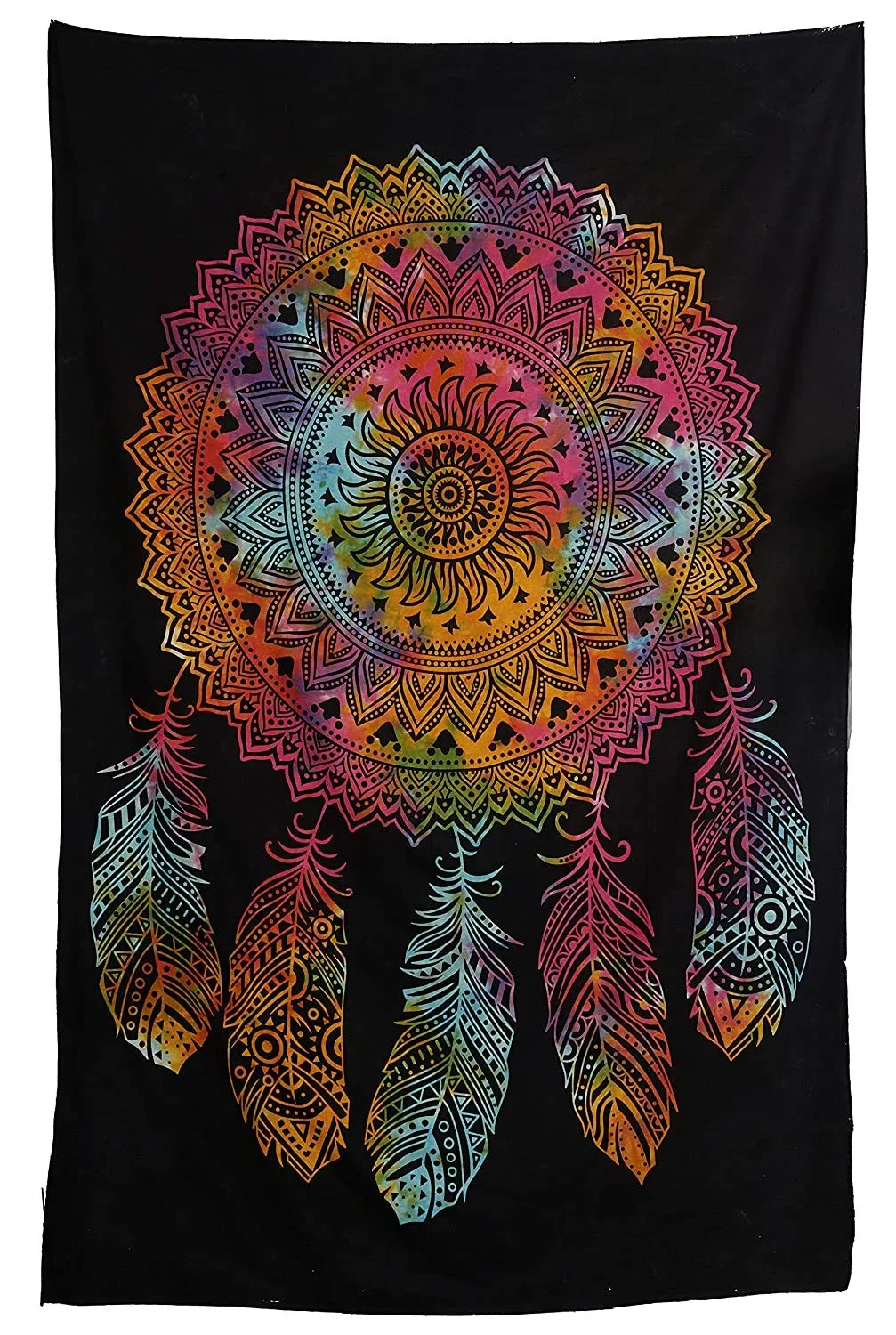 Doraya Cotton Psychedelic Dream Catcher Tie Dye Mandala Tapestry Hippie Hippy Celestial Wall Hanging Indian Bohemian Tapestries (Multicolour, Poster 30x40)