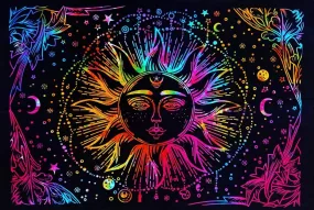 Doraya Psychedelic One Face Sun Tie Dye Mandala Tapestry Hippie Hippy Celestial Wall Hanging Indian Bohemian Tapestries (Multicolour, Twin (84x54 Inches))