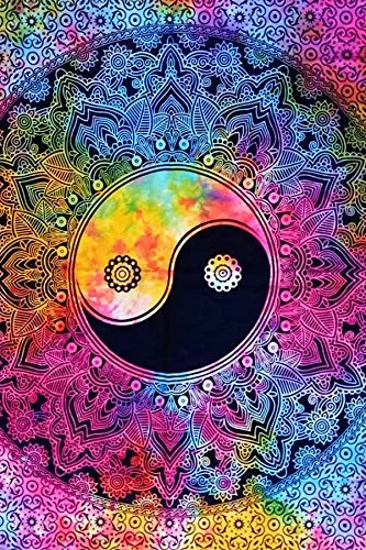 Doraya Psychedelic Ying Yang Tie Dye Mandala Tapestry Hippie Hippy Celestial Wall Hanging Indian Bohemian Tapestries (Multicolour, Poster (30x40 Inches))