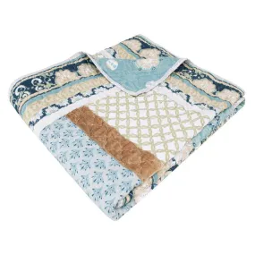 Ello 50 x 60 Inch Quilted Throw Blanket, Bohemian Print, Multicolor Blue By Casagear Home