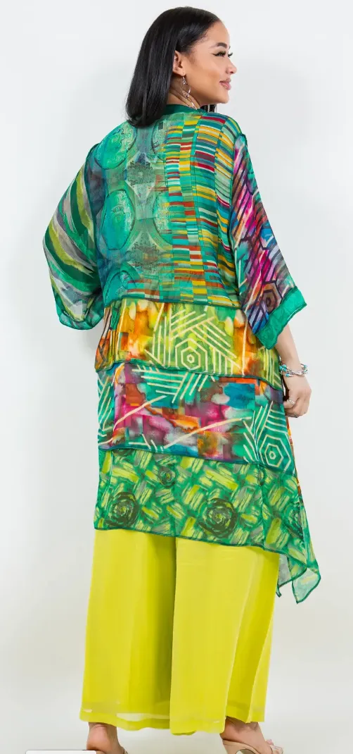 Emerald Wave Sunheart  Boho Tunic Top Jacket Hippie Chic Resort Wear Sml-2X