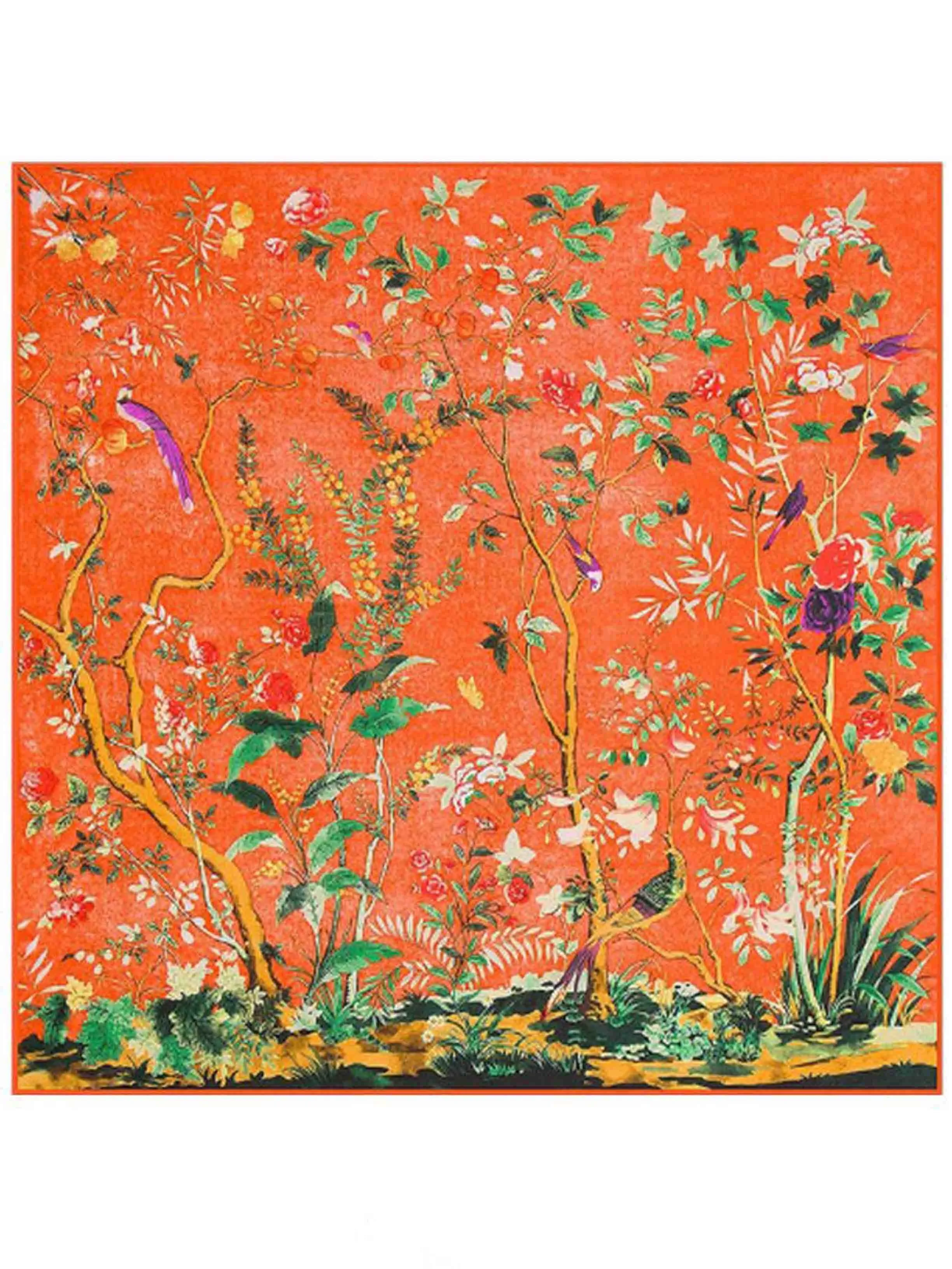 Extra Large Fashion Scarf/Scarves – Orange, Birds & Flowers Print