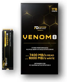 Fantom Drives VENOM8 1TB NVMe PCIe Gen4 x4 M.2, 3D NAND TLC Internal SSD, VM8X10