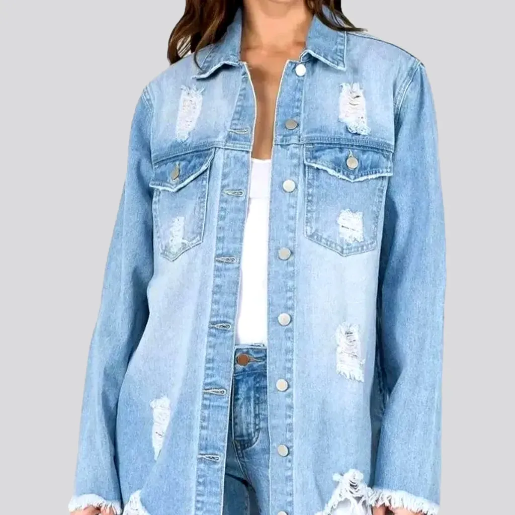 Fashionable distressed women's jean shirt