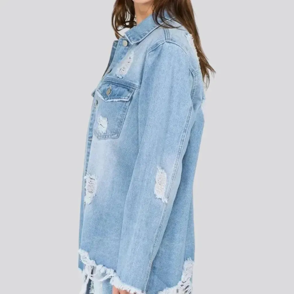 Fashionable distressed women's jean shirt