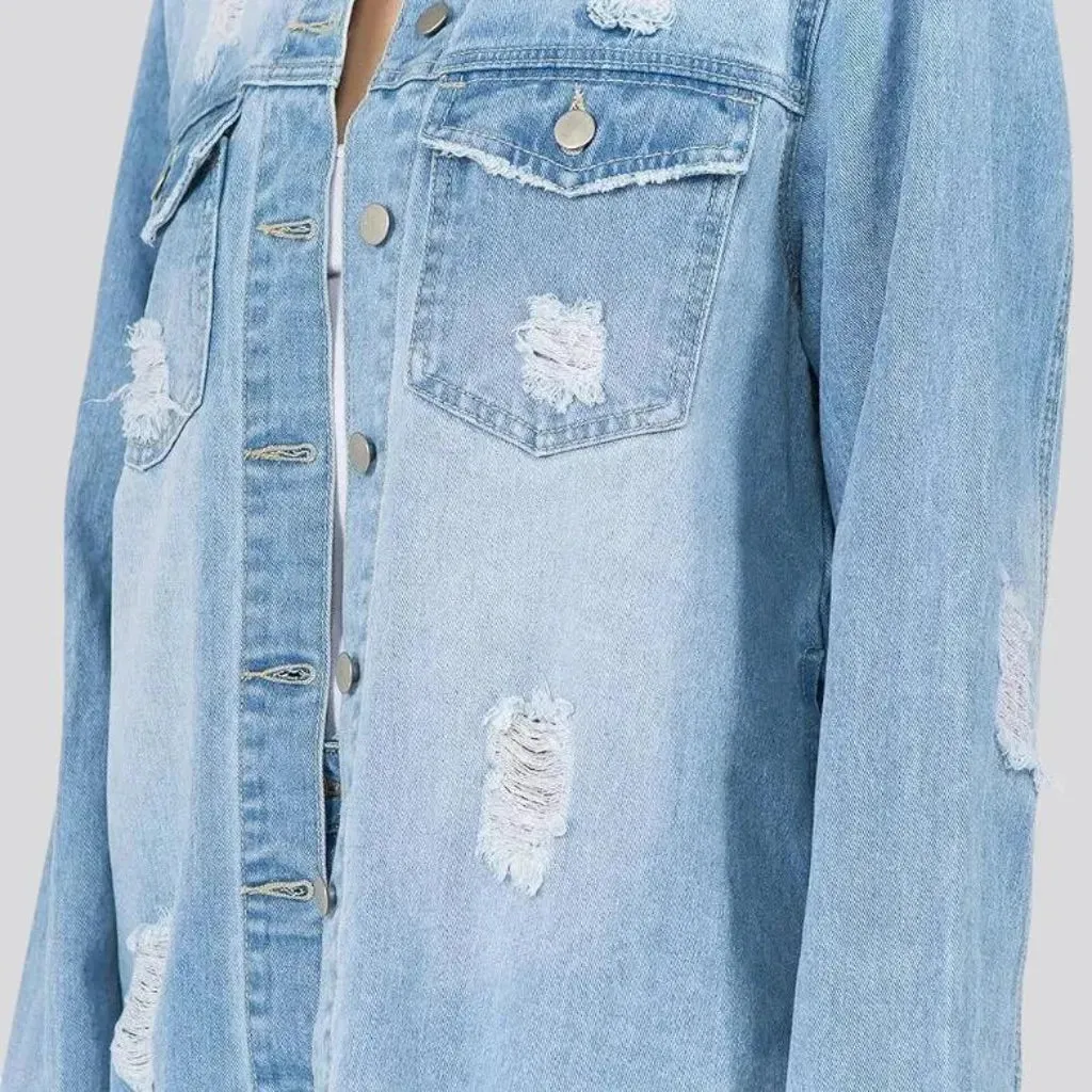 Fashionable distressed women's jean shirt