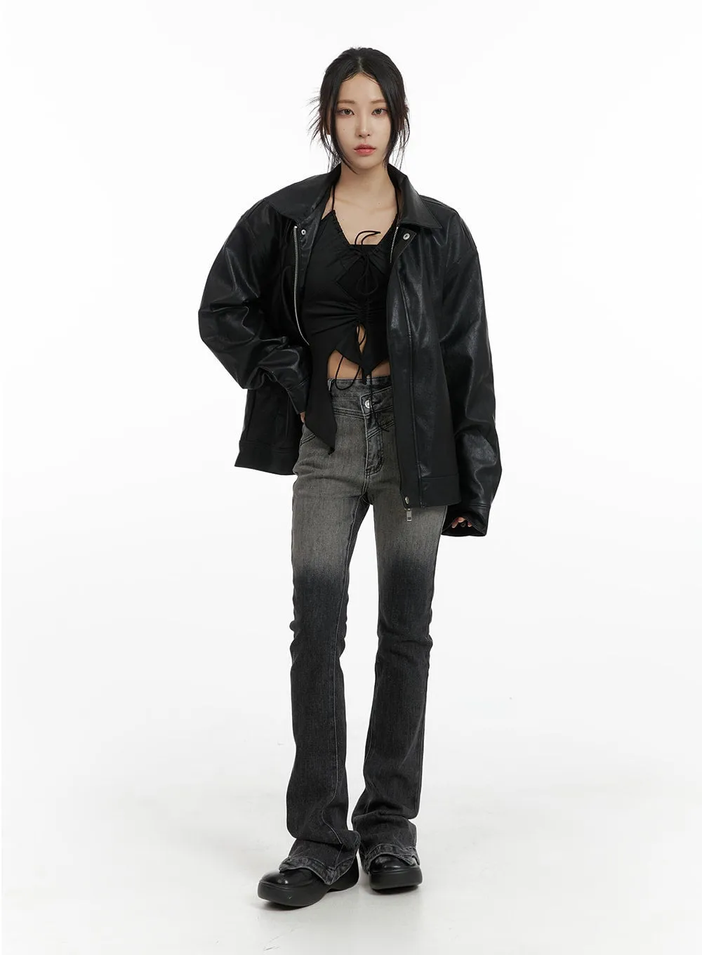 Faux Leather Zip-Up Jacket (UNISEX) CF428